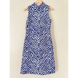 J.McLaughlin Delaney Dress Zebra Animal Print Blue Small Sleeveless Neoprene